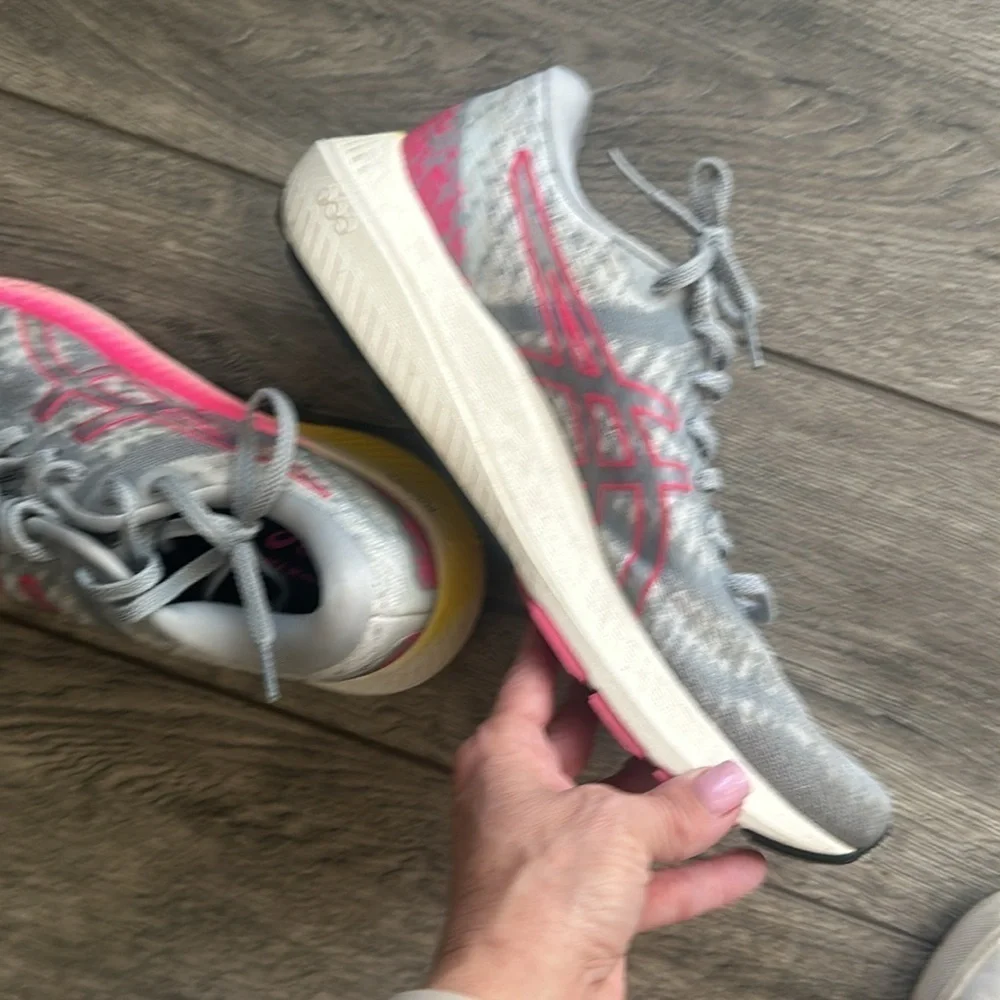 ASICS shoes, size 10 1/2 gray pink yellow Gel-Kayano Lite
